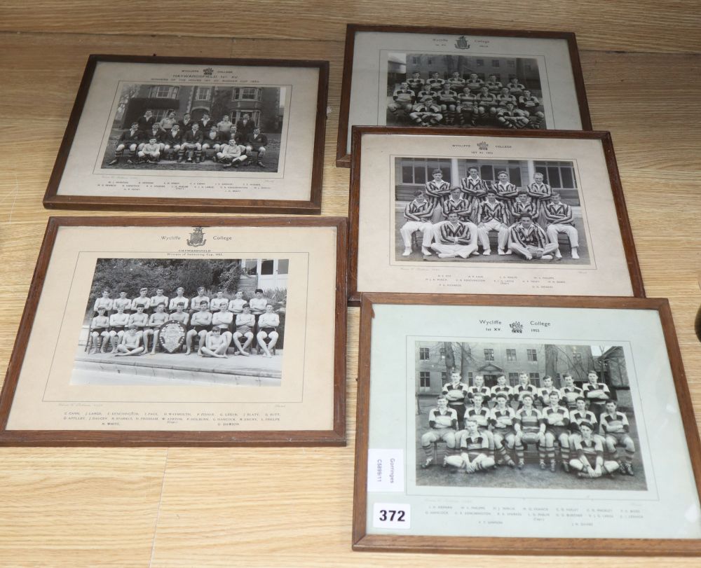 Five various Wycliffe College sporting photographs, c.1951-1953